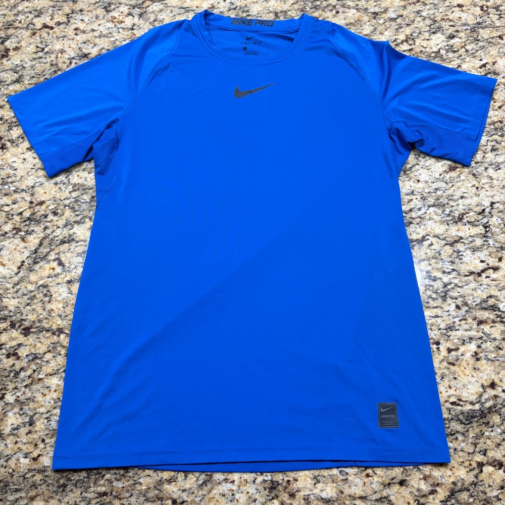 Nike Pro Dri-FIT Mens Large Blue Short Sleeve Compression Athletic Shirt ws
